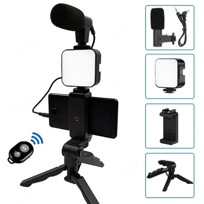Professional Vlogging Kit with LED Fill Light, Microphone & Phone Tripod – Complete Smartphone Video Recording Kit