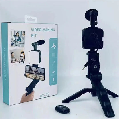 Professional Vlogging Kit with LED Fill Light, Microphone & Phone Tripod – Complete Smartphone Video Recording Kit